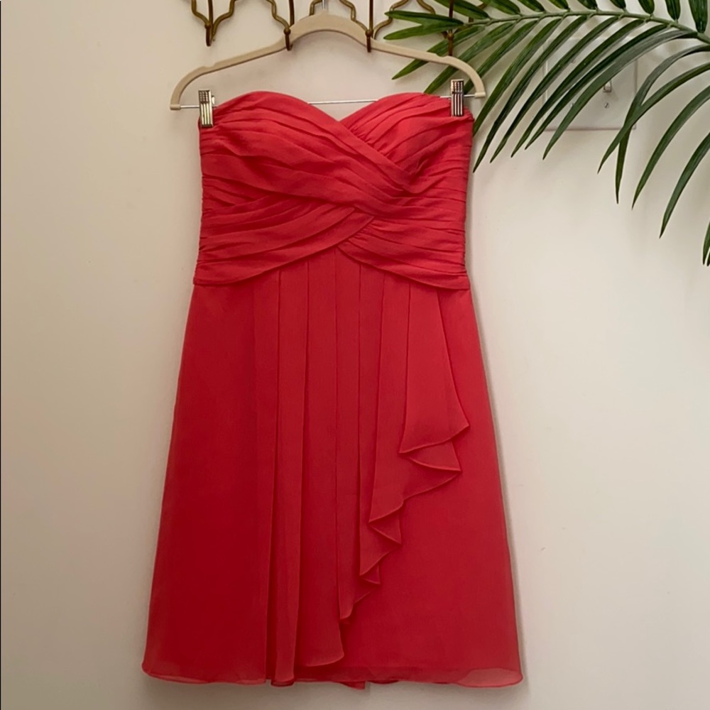 Short Crinkle Chiffon Dress with Front Cascade